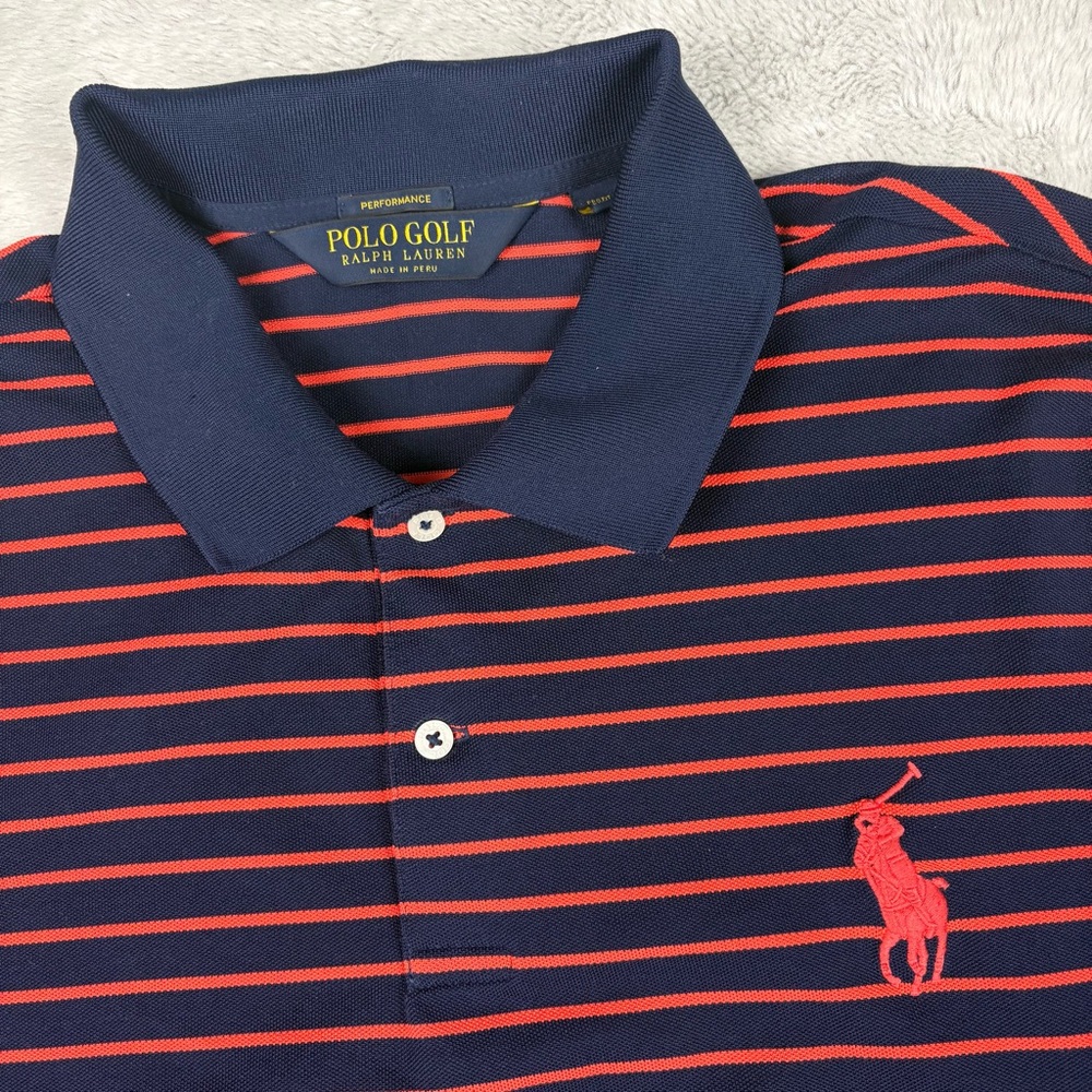 Polo‎ Golf Men's Striped Polo Shirt Blue Red/Orange Large Pony Embroidery Sz XXL